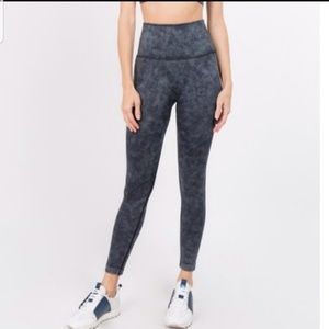 High waist tummy control black wash leggings